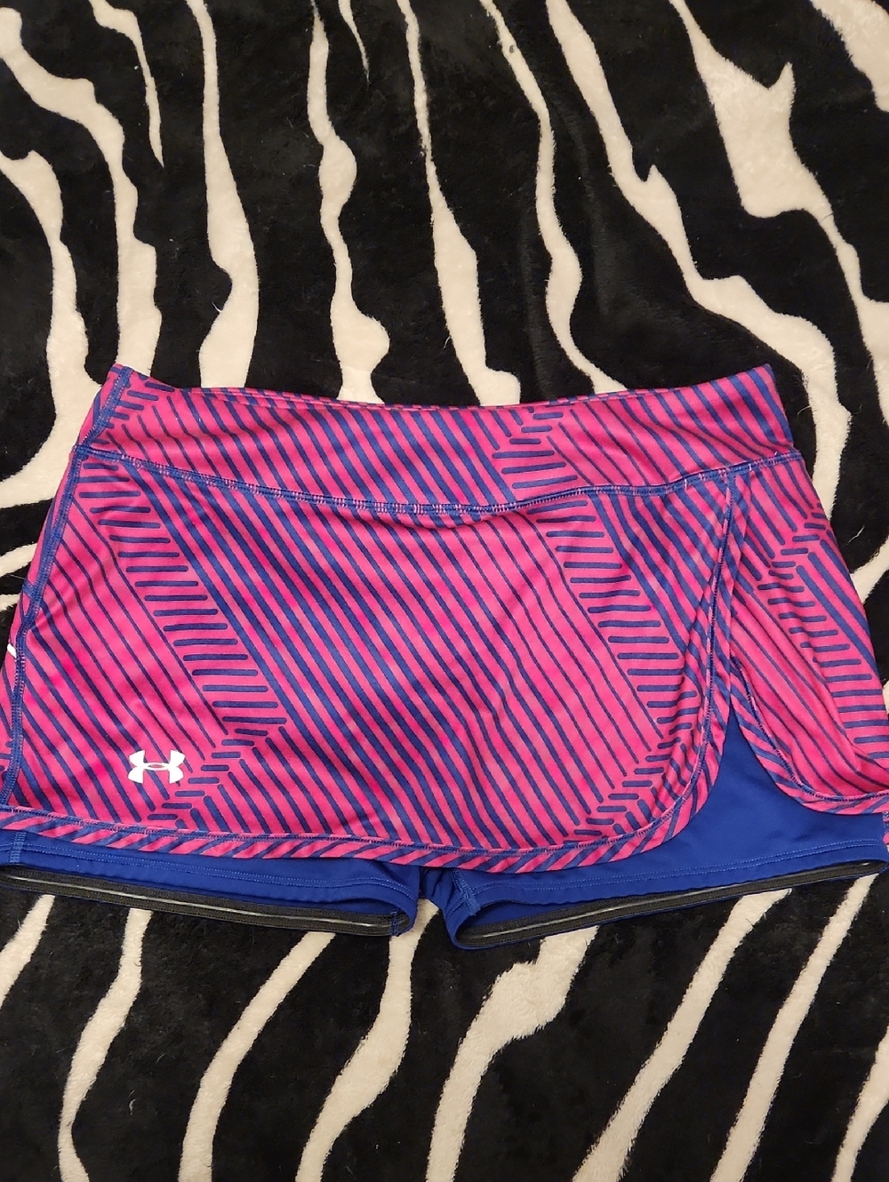 Under Armour Pink and Blue Striped Athletic Skort Shorts